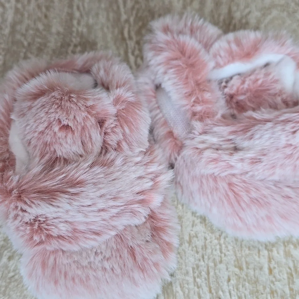 Fruit of the Loom Pink Faux-Fur Wrap Booty Slippers